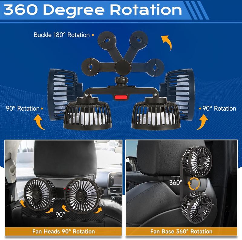 🌞Summer Sale 50% OFF🔥Dual Head USB Car Seat Fan, 3-Speed 360° Rotatable