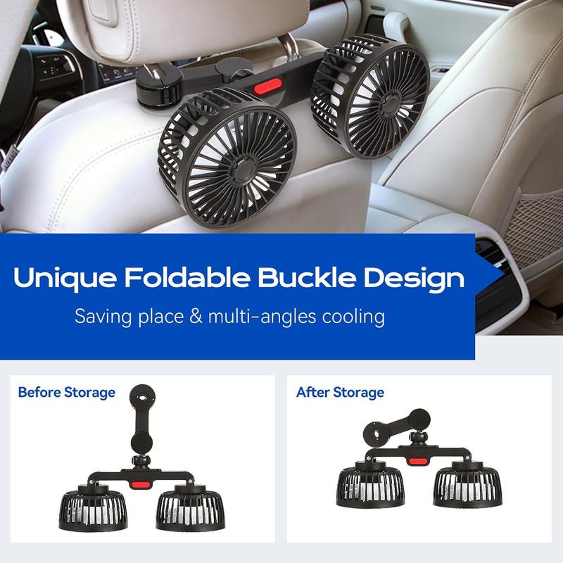 🌞Summer Sale 50% OFF🔥Dual Head USB Car Seat Fan, 3-Speed 360° Rotatable