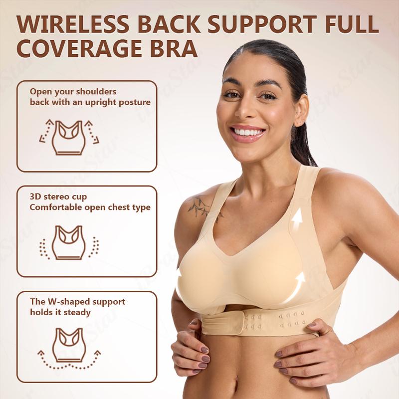 💕[Posture Correction] Soft, Breathable, Wire-Free Sports Bra - Full Cup Women's Non-Removable Molded Cups | Yoga, Fitness, Daily Workout in Beige