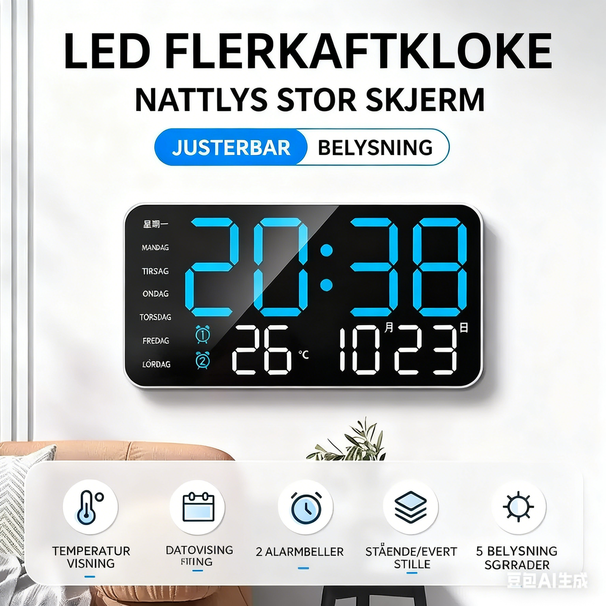 📢40% OFF!⏰Multifunctional decorative LED digital wall clock