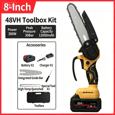 2 Battery 6-8  Mini Cordless Chainsaw Electric One-Hand Saw Wood Cutter