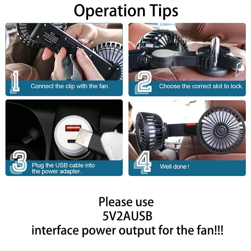 🌞Summer Sale 50% OFF🔥Dual Head USB Car Seat Fan, 3-Speed 360° Rotatable