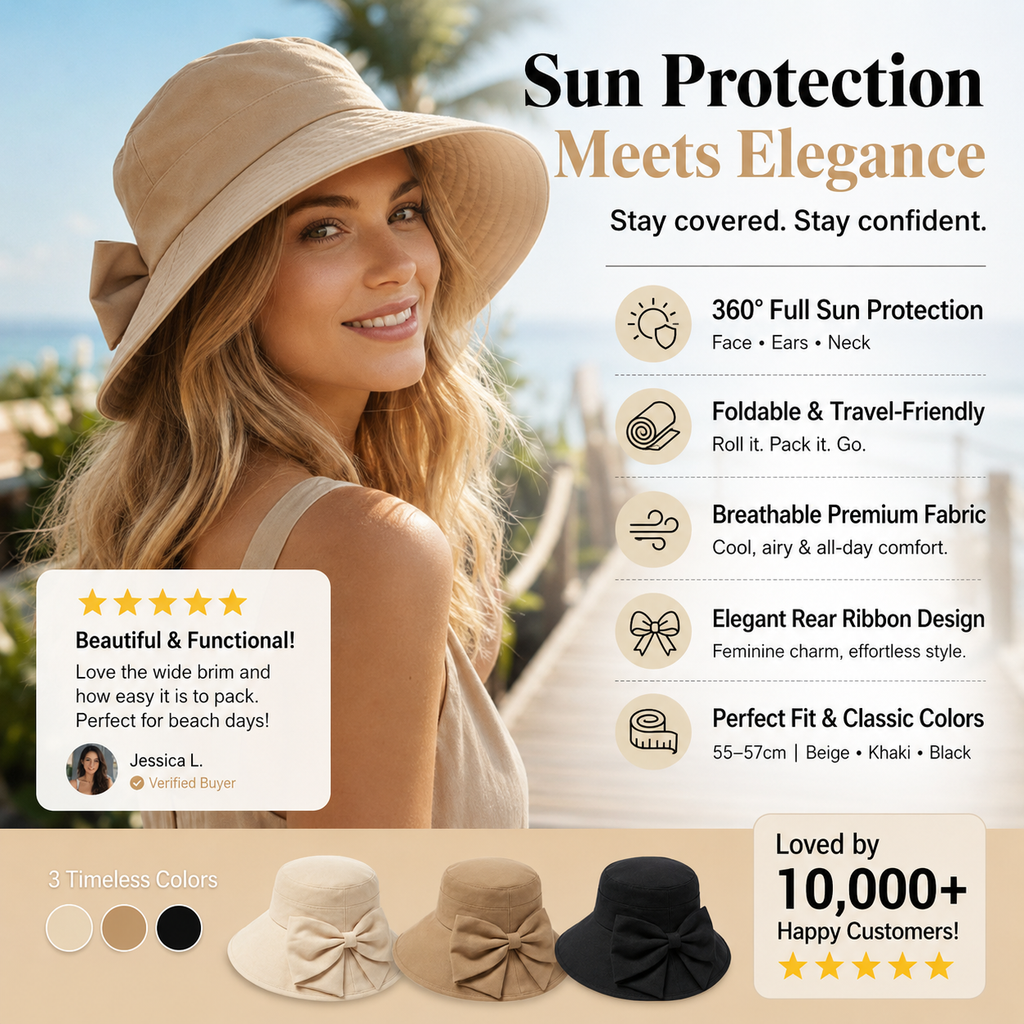 Limited stock ⏰️ Women's Bowknot Wide Brim Sun Protective Hat
