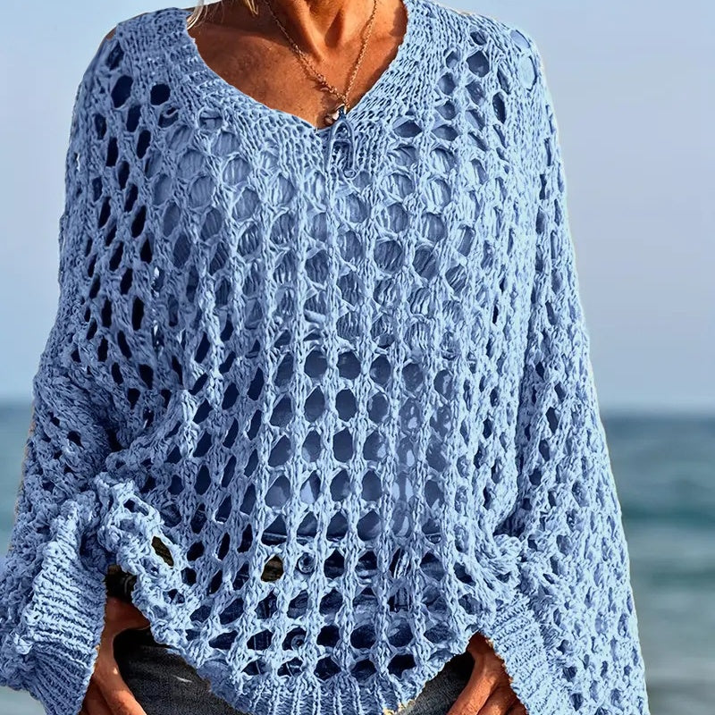 💎 -50% ON WOMEN'S CASUAL SOLID COLOR CROCHET KNIT TOP! 💎 Stylish Open-Knit, Relaxed Fit & Breathable for Summer ✨
