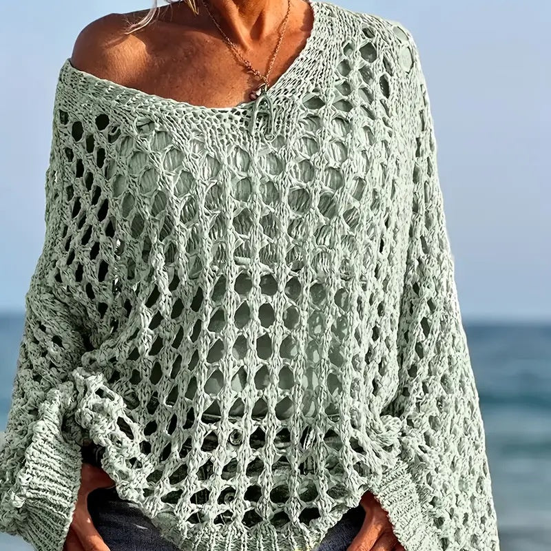 💎 -50% ON WOMEN'S CASUAL SOLID COLOR CROCHET KNIT TOP! 💎 Stylish Open-Knit, Relaxed Fit & Breathable for Summer ✨