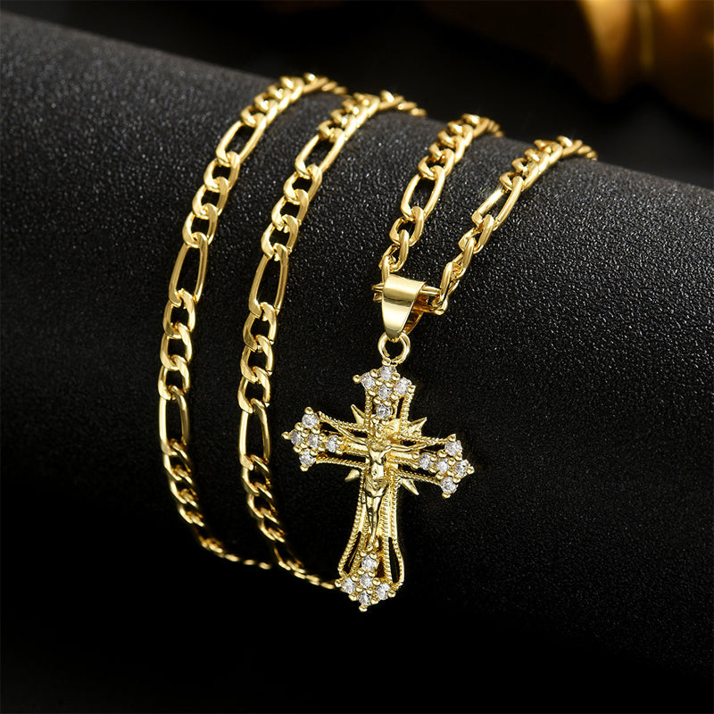 ✝️ 50% OFF NOW! ✨ Gold Crucifix Necklace – Detailed INRI Motif, Adjustable Figaro Chain & Hypoallergenic Finish 💛
