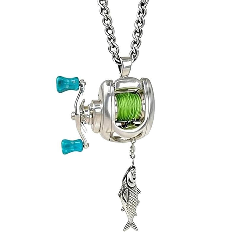 Miniature Fishing Reel Pendant Necklace