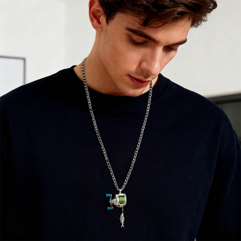 Miniature Fishing Reel Pendant Necklace