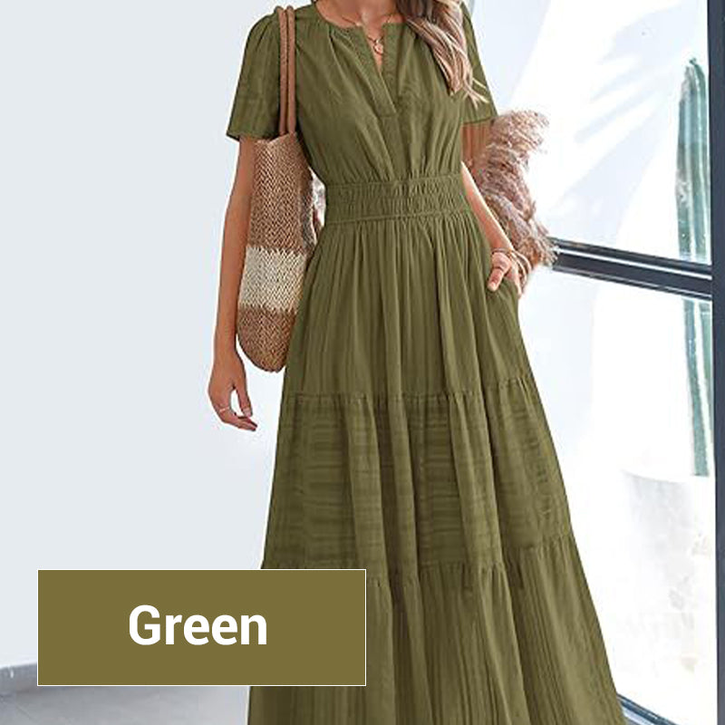 💕Women's Boho Chic Smocked Waist Maxi Dress