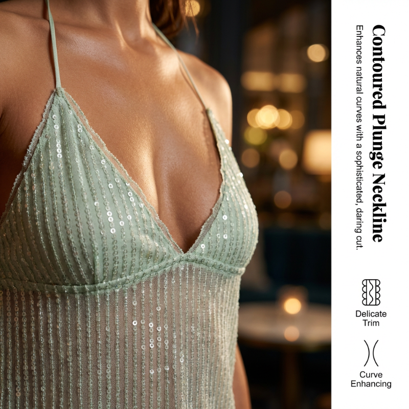 Shimmering Sequin Sheer V-Neck Top