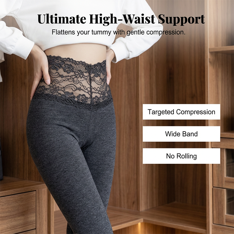 High-Waist Lace Panel Tummy Control Leggings