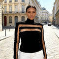 Sexy Mock Neck Top with Sheer Mesh Panel