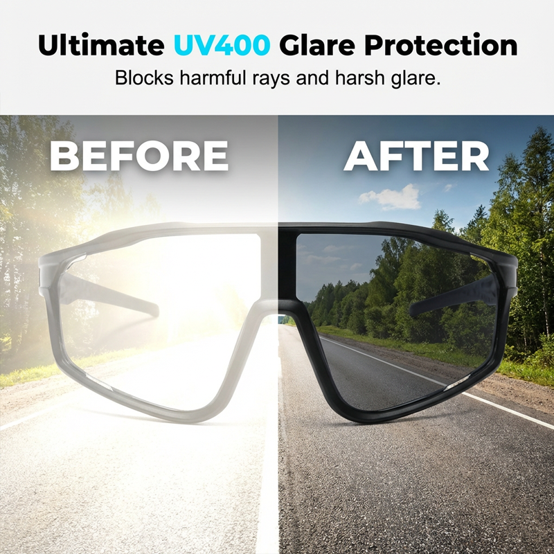 🕶️ 50% OFF NOW! 🚴 Photochromic Sports Glasses – Smart Light Adaptation & Windproof – Panoramic cycling goggles & anti-slip running eyewear 🏃