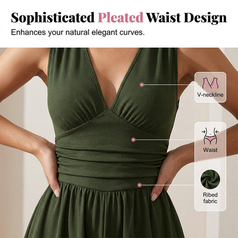 Women's Sleeveless V-Neck Ruched Waist Romper
