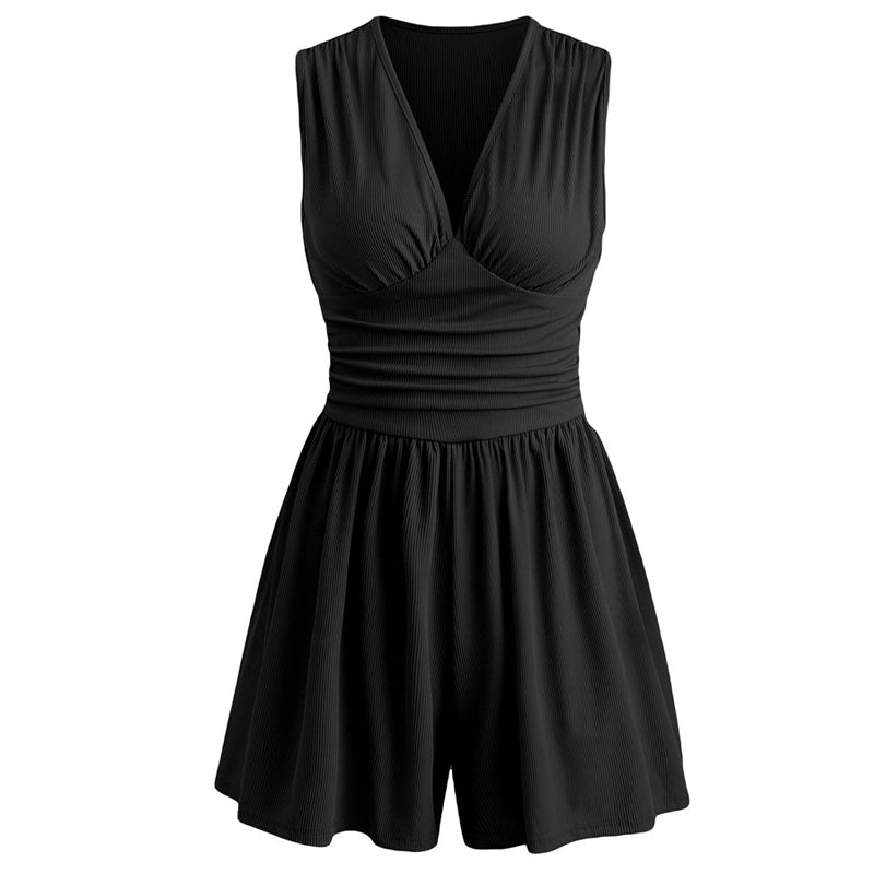 Women's Sleeveless V-Neck Ruched Waist Romper