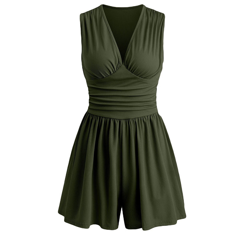 Women's Sleeveless V-Neck Ruched Waist Romper
