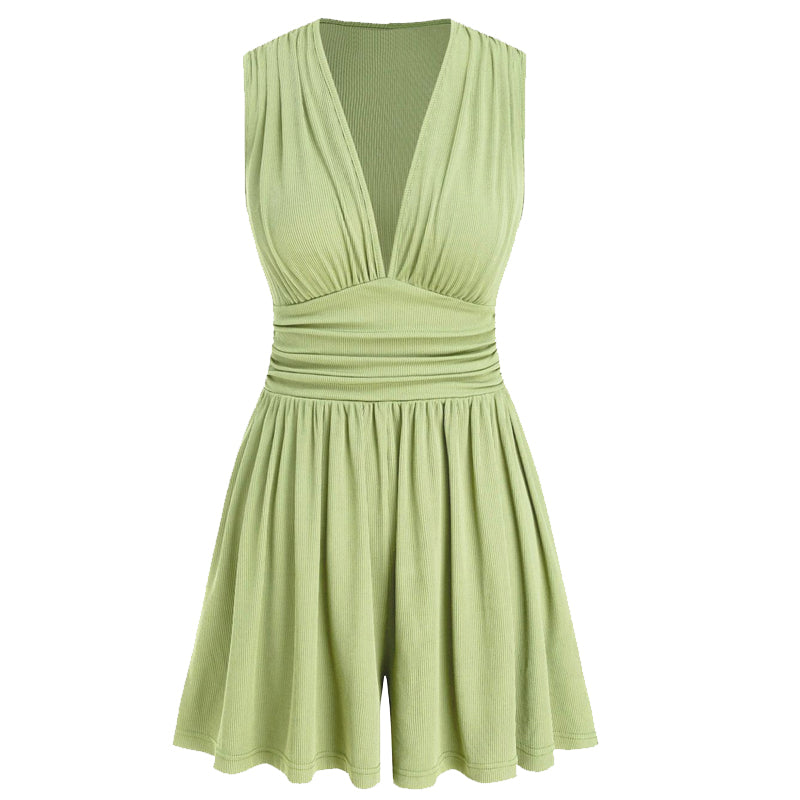 Women's Sleeveless V-Neck Ruched Waist Romper