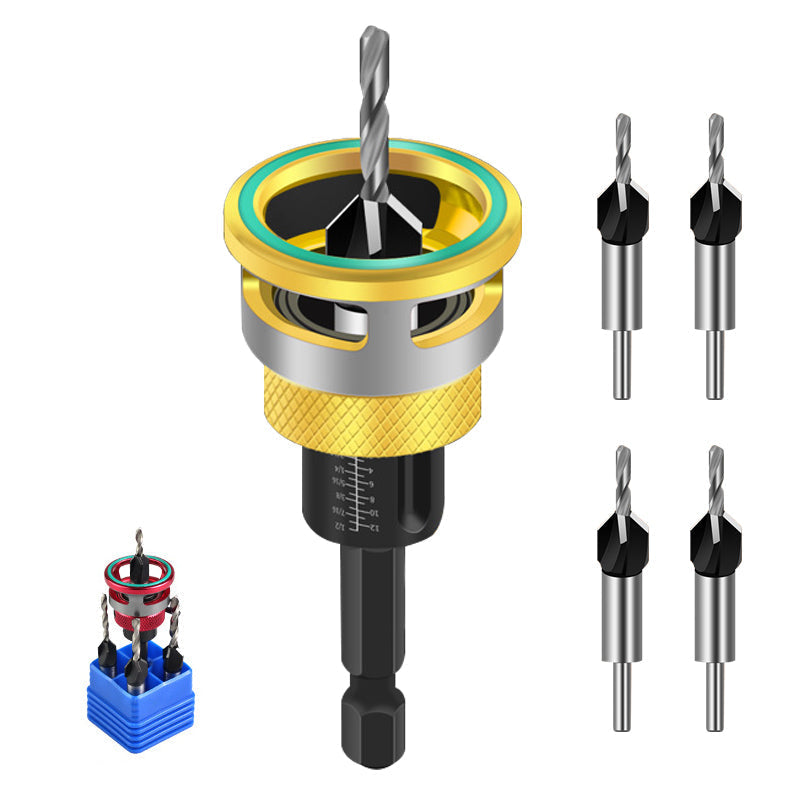 4PCS Wood Countersink Drill Bit Set with Depth Stop