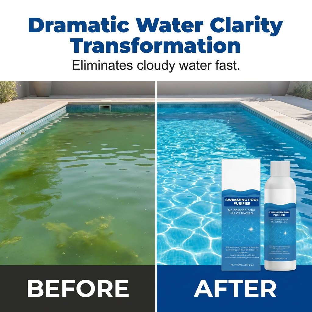 💧 Swimming Pool Purifying Liquid – Crystal Clear Water, Zero Hassle! ✨ Say goodbye to green water & harsh chemicals – just pure, fresh swimming every time. 🏊‍♂️💙