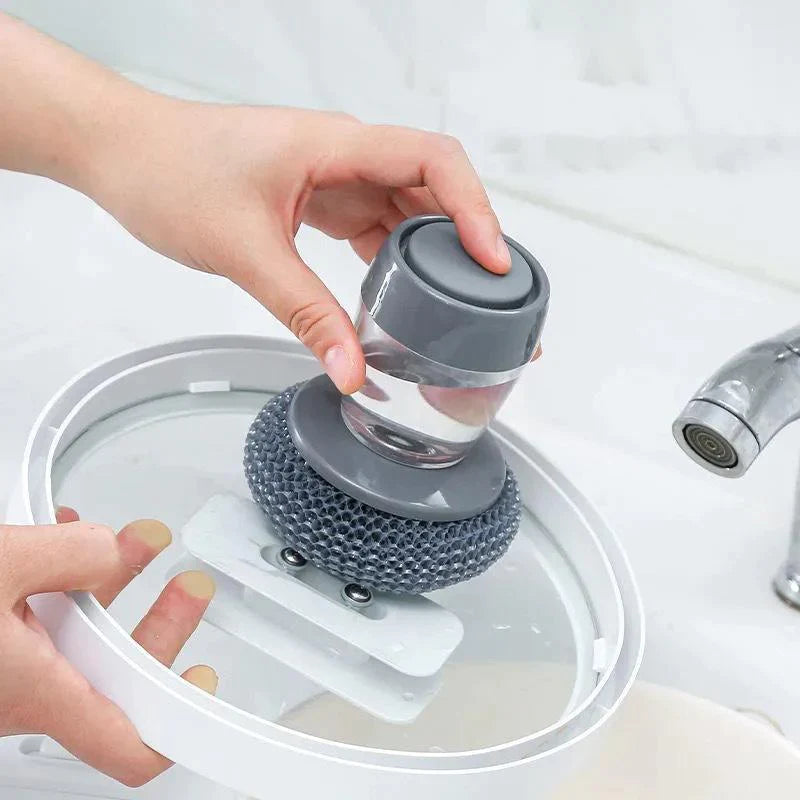 🧽 50% OFF NOW! 🍽️ Kitchen Soap Press Dispensing Palm Brush – Built-In Soap Dispenser, Ergonomic Grip & Perfect for Dishes & Pans 🧼