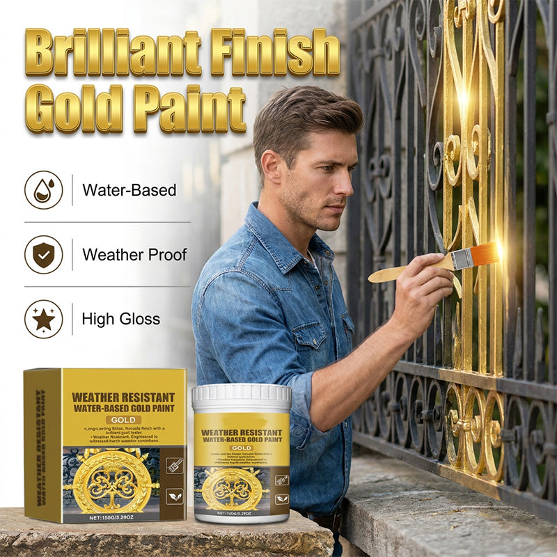 🥳2026 HOT SALE🥳💞50K+ SOLD!🏠✨ 50% OFF! Weather Resistant Gold Paint – Water‑based, brilliant shine. Safe for metal, wood & stone. Lasts rain or shine! 🖌️💛