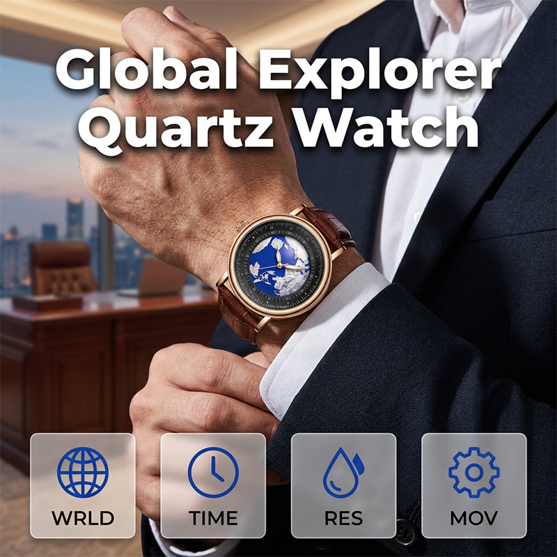 Men's World Map Dial Quartz Watch