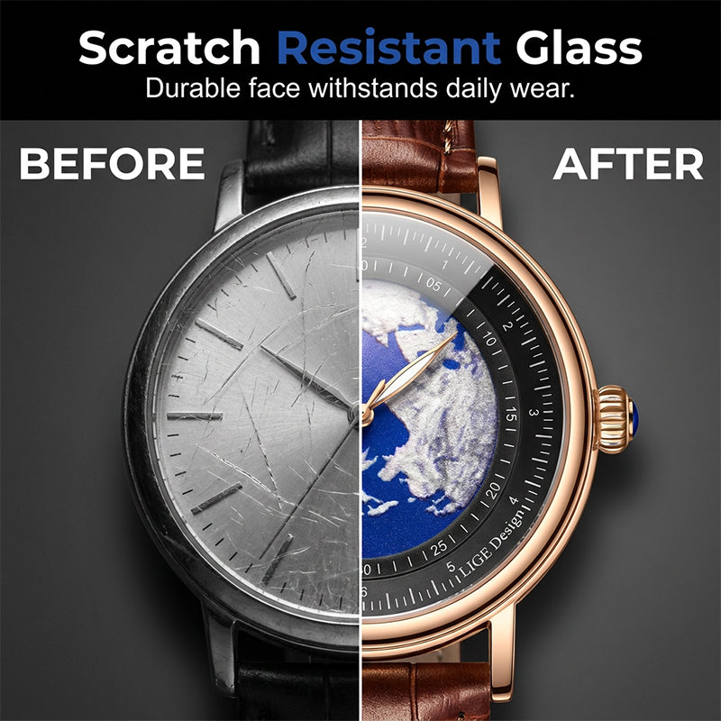 Men's World Map Dial Quartz Watch