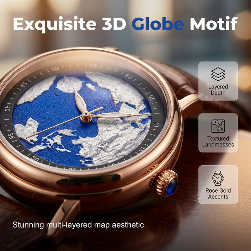 Men's World Map Dial Quartz Watch