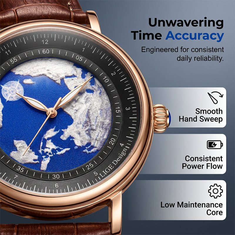Men's World Map Dial Quartz Watch