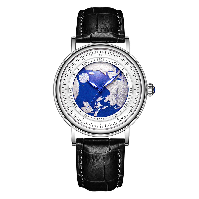 Men's World Map Dial Quartz Watch