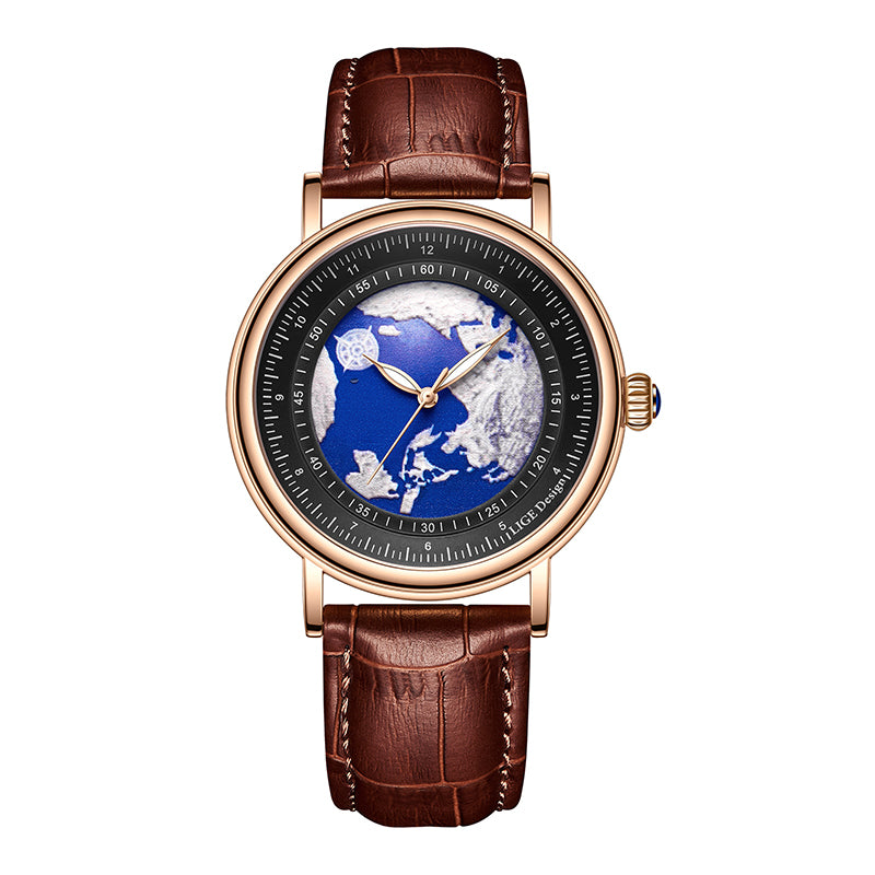 Men's World Map Dial Quartz Watch