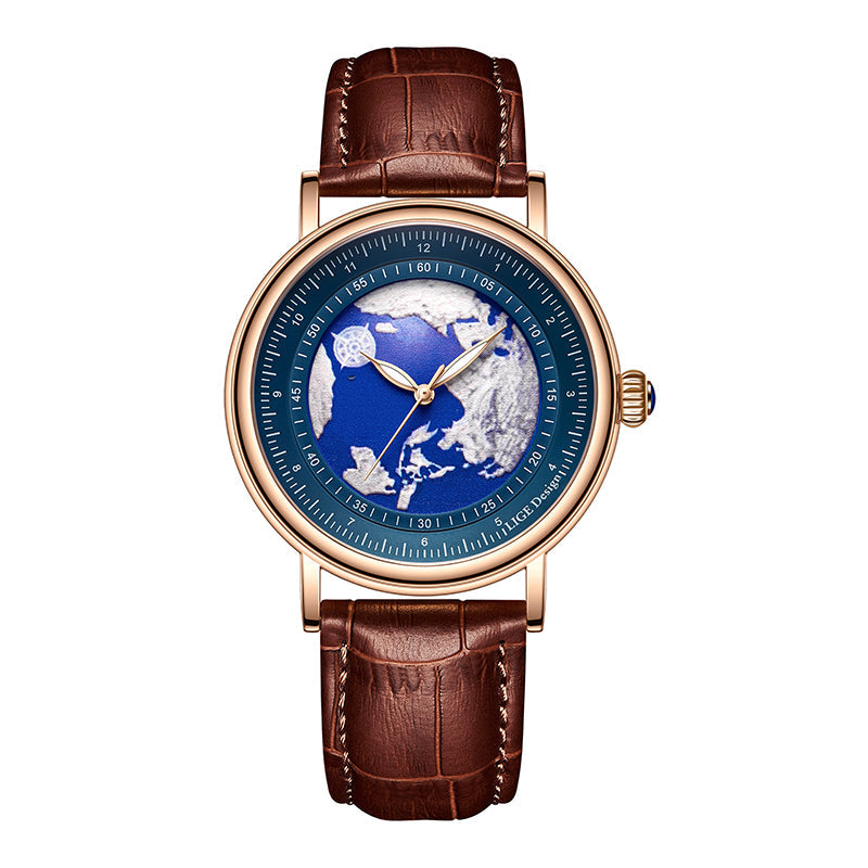 Men's World Map Dial Quartz Watch