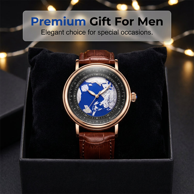 Men's World Map Dial Quartz Watch