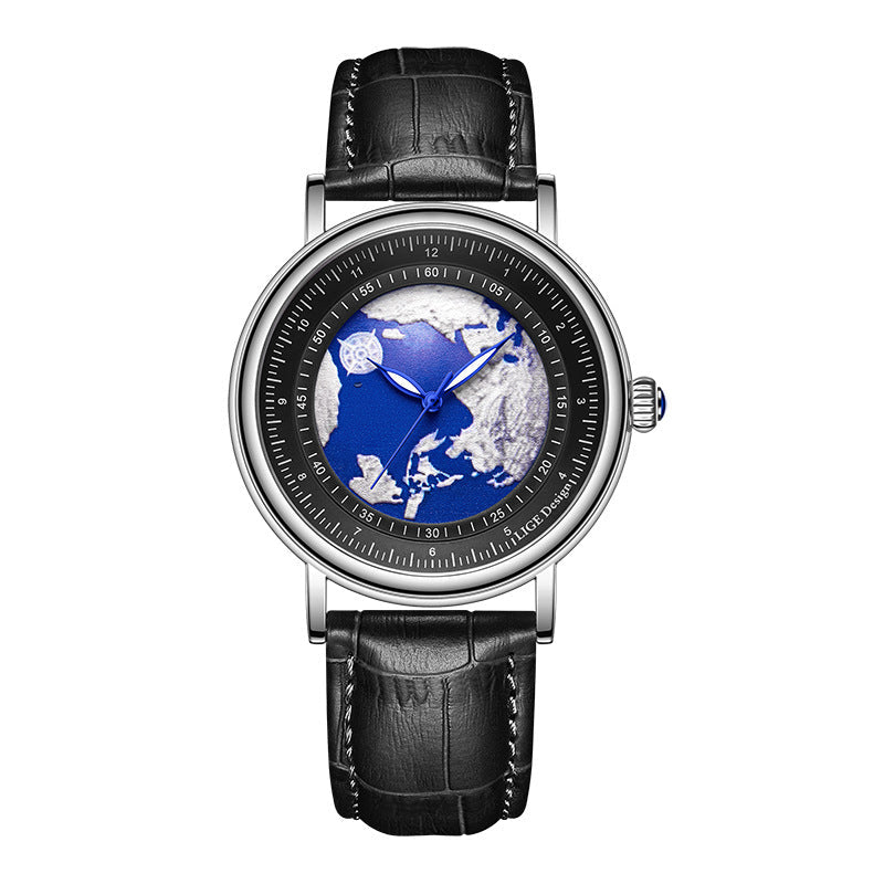 Men's World Map Dial Quartz Watch